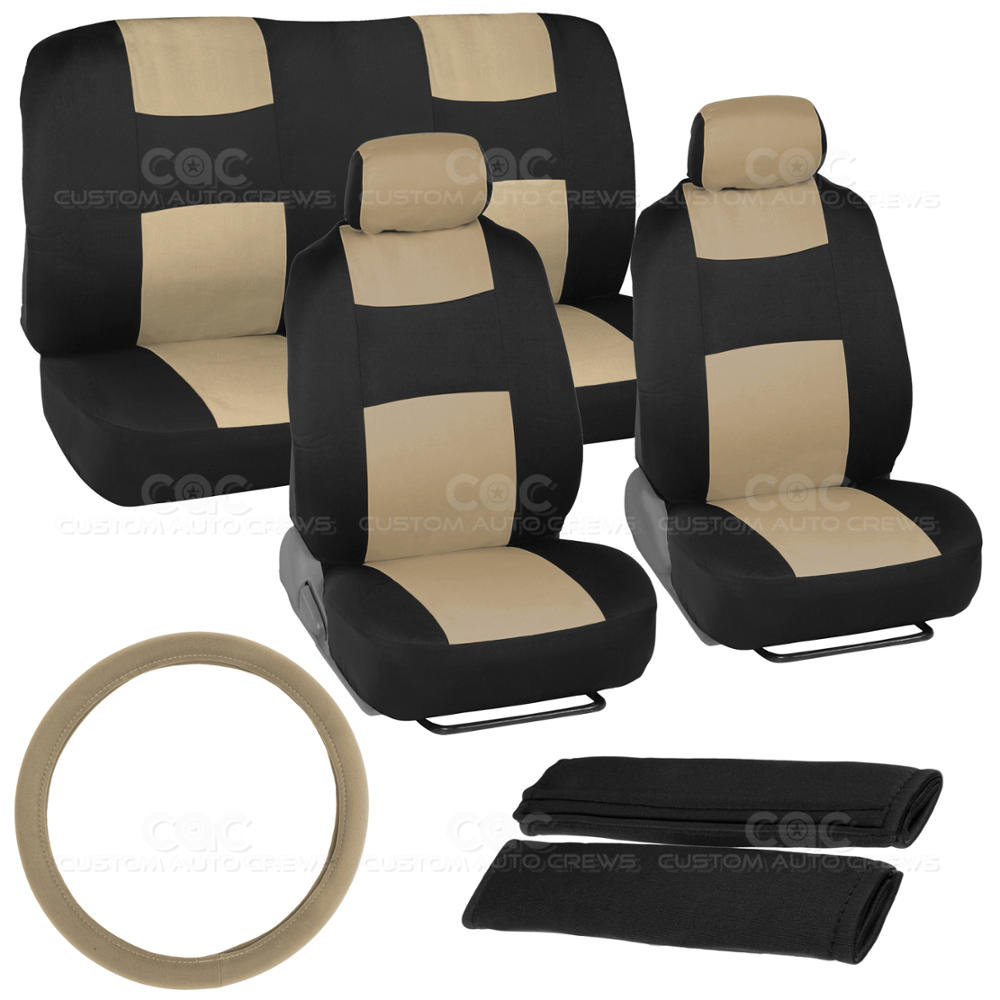 Black and Tan Car Seat Covers Cloth Fabric Beige Full Set Plus